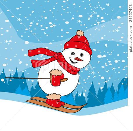 插图素材: christmas cartoon character, skiing snowman