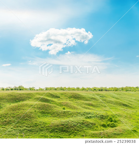 图库照片: green grass meadow and cloud in blue sky over it