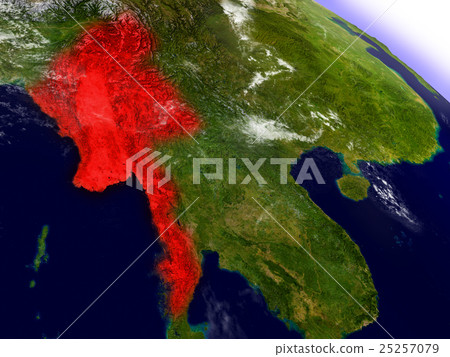 Myanmar From Space Highlighted In Red Stock Illustration 25257079