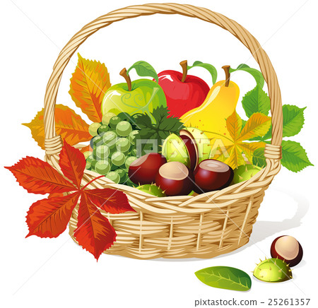 图库插图: basket with autumn fruit and vegetables
