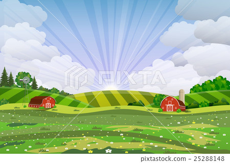 插图素材: cartoon farm green seeding field