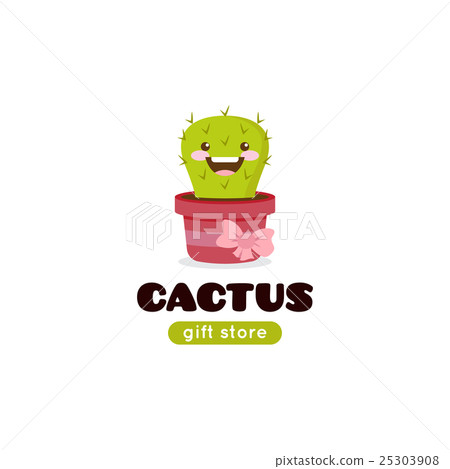 插图素材: vector cartoon cactus mascot logo for gift shop.