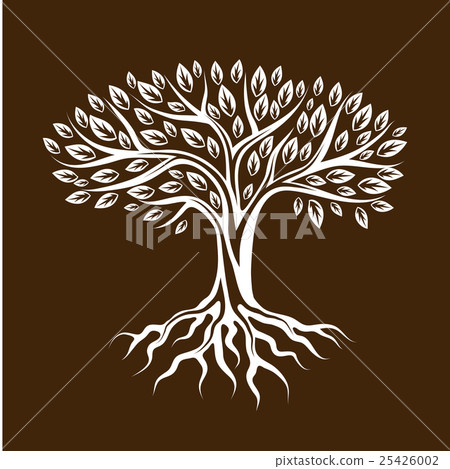 插图素材: abstract stylized tree with roots and leaves