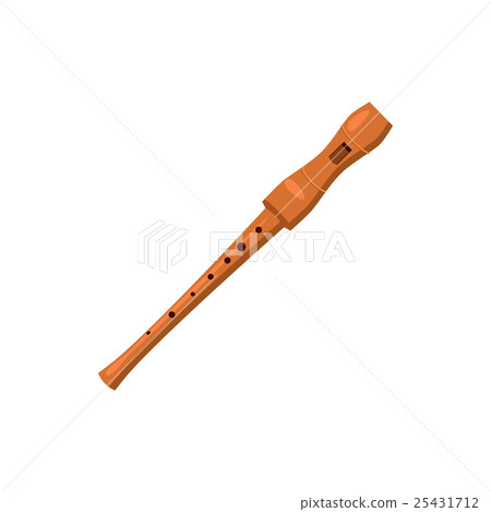 插图素材: wooden flute icon, cartoon style