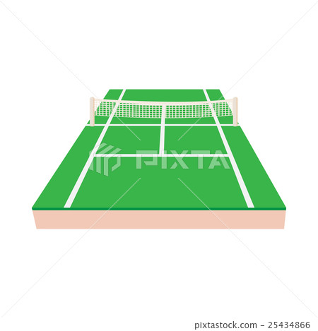 tennis court,tennisclassic 插图素材: green tennis court icon, cartoon style