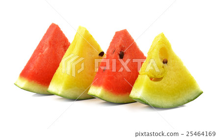 图库照片: red yellow water melon on white background