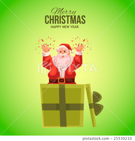 插图素材: greeting card with cartoon santa claus popping out