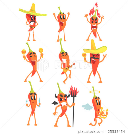 插图素材: chili pepper cartoon character emotion 查看全部