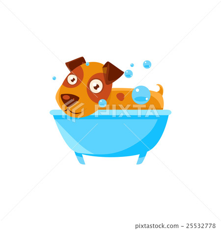 图库插图 puppy taking a bubble bath in tub