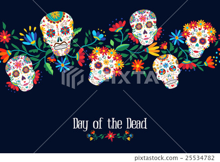 插图素材: day of the dead flower skull background design