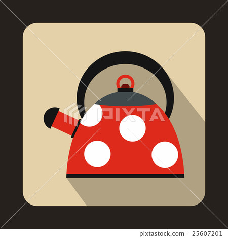 插图素材: red kettle with white dots icon, flat style