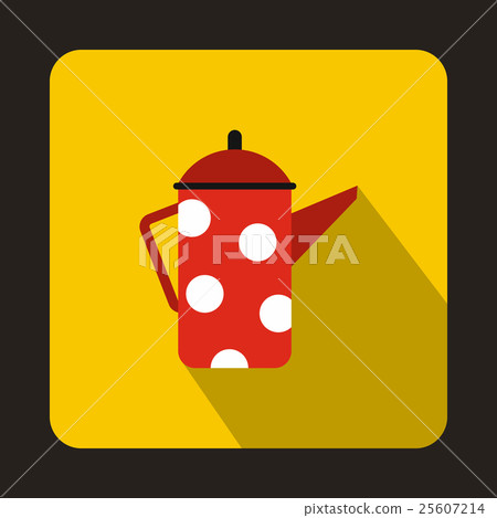 插图素材: retro red coffee kettle with white dots icon