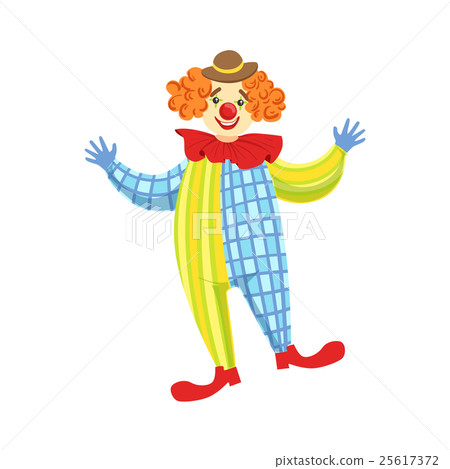 插图素材: colorful friendly clown in derby hat and classic