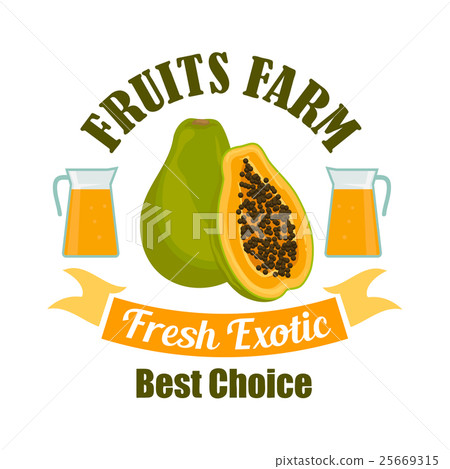 插图素材: tropical papaya fruit with juice cartoon sign