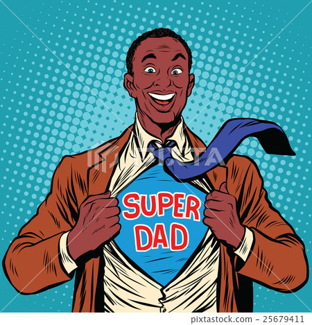 图库插图 african american joyful super dad