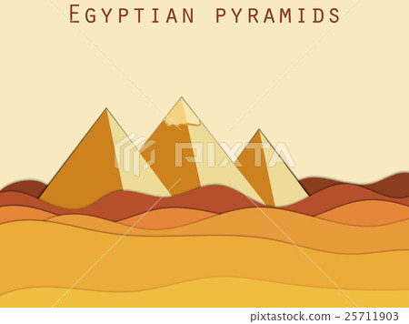 插图素材: landscape with the egyptian pyramids. paper desert
