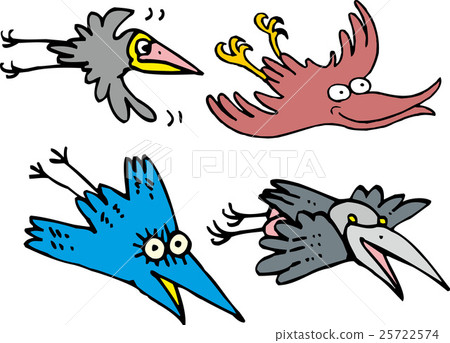 插图素材: set of flying comic cartoon crows