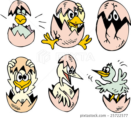 图库插图: set of cute nestlings hatching out the eggs