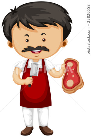 图库插图 butcher holding knife and meat