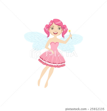 图库插图: cute fairy with magic wand girly cartoon character