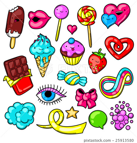 插图素材: set of kawaii sweets and candies. crazy sweet