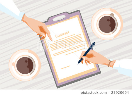 插图素材: contract sign up paper document business people