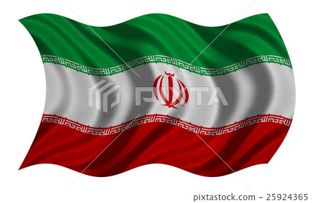 图库插图: flag of iran wavy on white, fabric texture