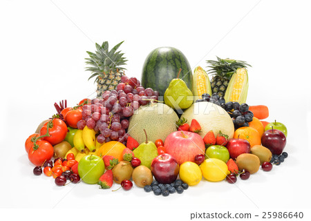 图库照片: fresh fruits and vegetables isolated on a white