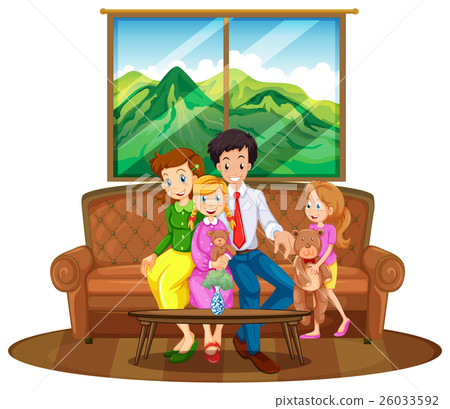 图库插图: family members sitting in living room