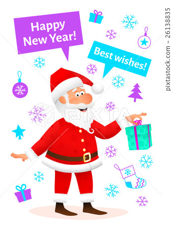 图库插图: new year card. santa claus cartoon character.