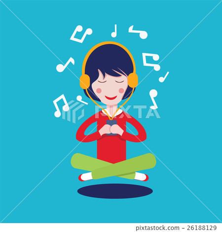 插图素材: happy girl with headphones listening to the music.