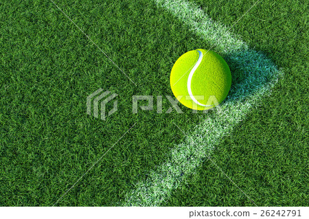 图库插图: tennis ball in the corner court. 3d illustration