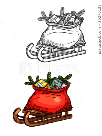 图库插图: santa christmas sleigh with gifts vector sketch