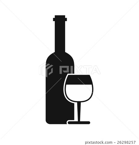 插图素材: wine bottle and glass icon, simple style