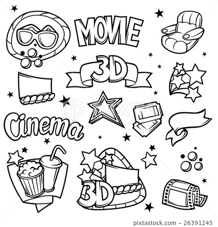 插图素材: set of 3d movie design elements and cinema objects