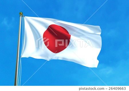 图库插图: japan flag on the blue sky background.