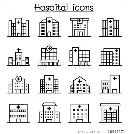 插图素材: hospital building icon set in thin line style