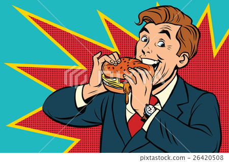 插图素材: pop art man eating a burger