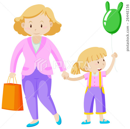 插图素材: mother and daughter holding hand