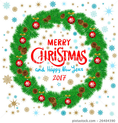 插图素材: merry christmas and happy new year vintage