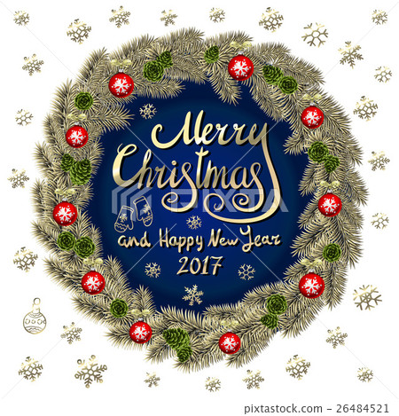 插图素材: merry christmas and happy new year 2017 vintage