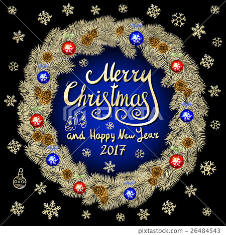 插图素材: merry christmas and happy new year 2017 vintage 查看