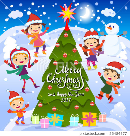 插图素材: merry christmas and happy new year. 2017. winter