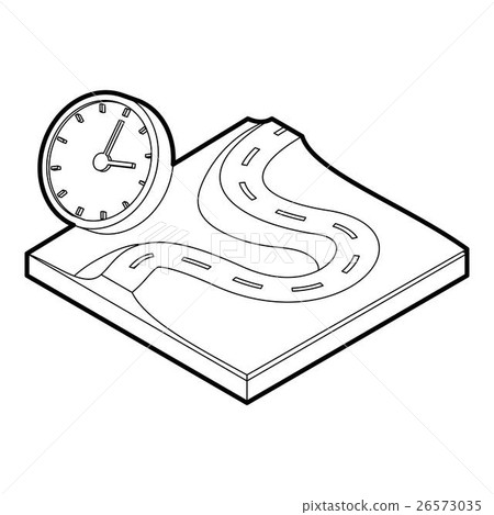 插图素材: road and clock icon, outline style