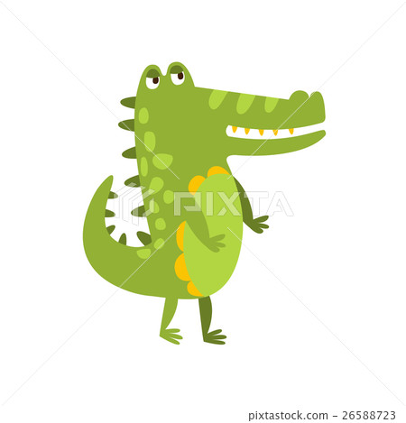 插图素材: crocodile walking on two legs flat cartoon green
