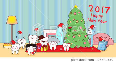 cartoon tooth family celebrate christmas 26589339