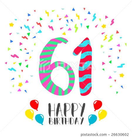 插图素材: happy birthday for 61 year party invitation card