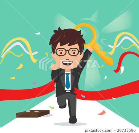 插图素材: running businessman crosses a finish line ribbon 查看