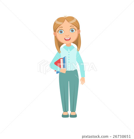 插图素材 girl in blue pants and vest happy schoolkid in