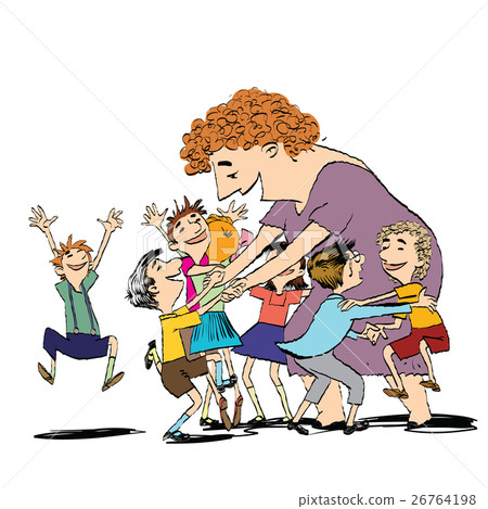 插图素材: children and nanny or teacher